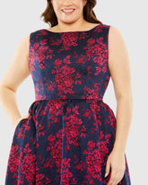 Navy Sleeveless Floral Embroidered Dress